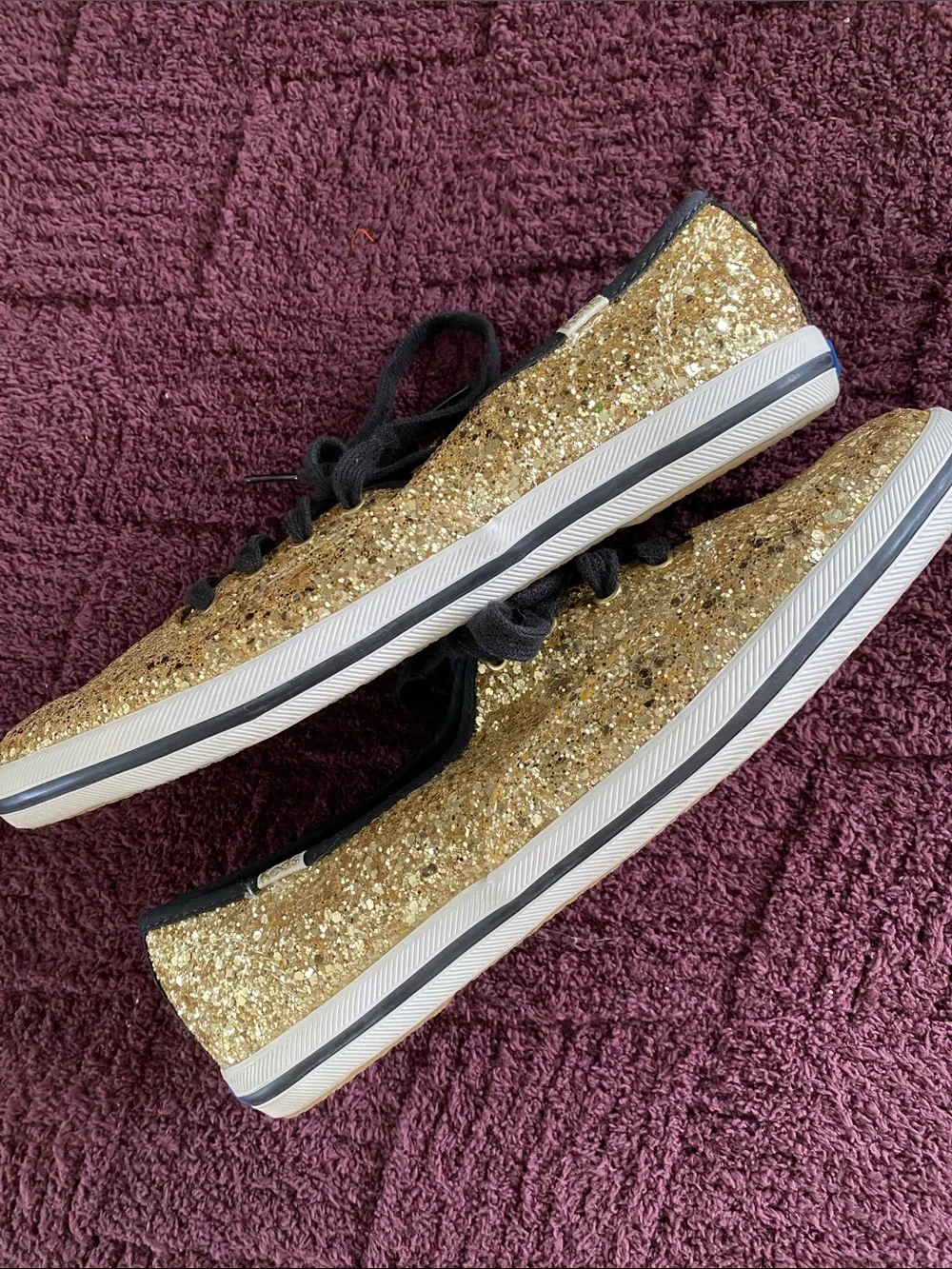 KEDS kate spade Gold Glitter Lace-Up Sneakers with Black Trim